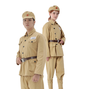 棉麻粗布解放军抗美援朝志愿军土黄色49式50式军装舞台演出服装