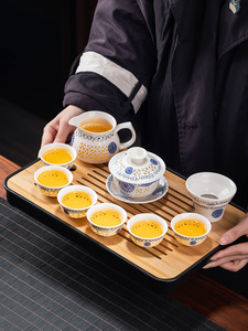 景德镇玲珑镂空蜂窝茶具套装家客厅陶瓷盖碗茶壶泡茶用品功夫茶杯