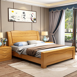全实木双人床18米主卧现代简约老人家用15米/135m小户型储物床