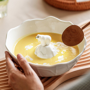 【8寸北极熊汤碗】白色浮雕陶瓷碗立体小熊卡通日式儿童水果甜品