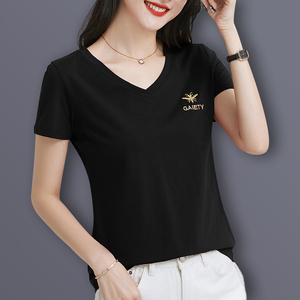 正品 哥弟新款短袖t恤女装专柜2022年夏装v领宽松显瘦体恤女上衣