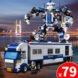 乐高积木警察系列移动警署指挥车变形机器人儿童益智拼装玩具模型