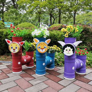 莫兰迪系列卡通动物造型摆件多肉花盆创意花架pvc管创意装饰品