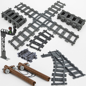 兼容乐高电动火车轨道直道弯道十字铁轨桥梁配件左右分叉拼装积木