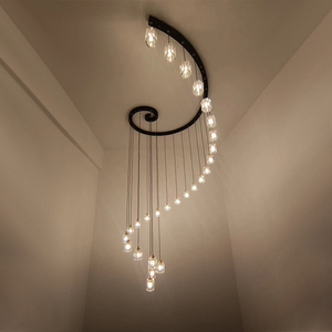 loft小复式公寓吊灯现代轻奢楼梯间斜顶长吊灯简约挑高客厅水晶灯