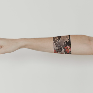 日式枫叶臂环 防水持久浮世绘个性花臂海浪手环般若纹身贴男女脚