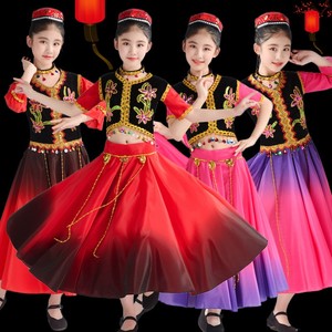 2024新疆舞蹈演出服儿童少数民族服装表演服女童连体维吾尔族舞裙