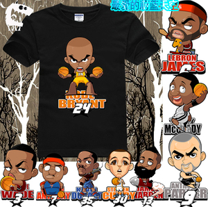 nba库里詹姆斯科比安东尼杜兰特短袖t恤夏圆领宽松 q版篮球衣服男