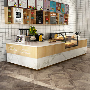 水吧台收银台前台奶茶店简约现代转角柜体一体定制大理石简约现代