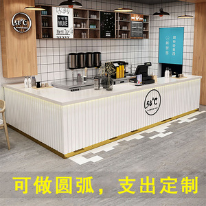 水吧台桌简约现代定制收银台奶茶店前台店铺转角柜台一体实木餐饮