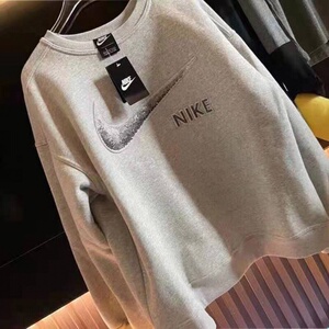 nk星空灰烫钻亮片勾子加绒保暖圆领宽松中长款情侣女2020秋冬卫衣