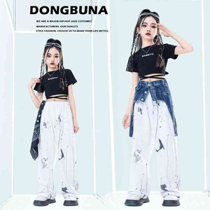 新款嘻哈女童街舞套装潮韩版露脐短袖上衣儿童爵士舞蹈表演出服装