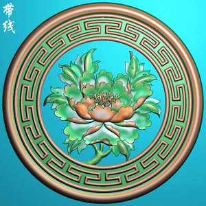 hm-284万字纹边框圆形牡丹餐椅靠背带线木雕精雕图浮雕石雕灰度图