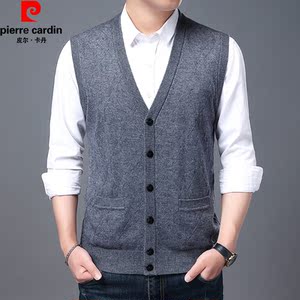 皮尔卡丹100%纯羊绒衫背心男冬v领爸爸羊毛衣马甲中老年针织开衫