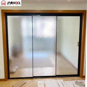 黑色16窄边三联动移门细框吊轨推拉门钛合金室内门厨房阳台玻璃门