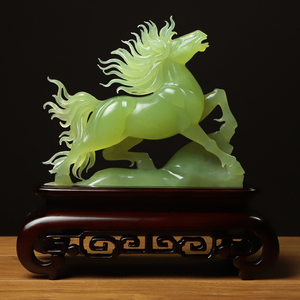 尚品美格 天然玉石岫玉摆件 精品绿色老料雕刻生肖 马到成功ca769