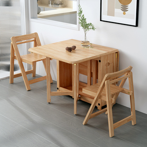 折叠餐桌全实木可移动折叠伸缩餐桌椅组合家用小户型多功能饭桌