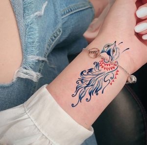 酷玩天下纹身贴小清新彩色蓝 红 狐狸 彩色民族风 防水纹身贴纸