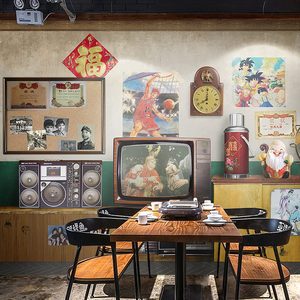怀旧复古装饰80年代墙纸家具老物件壁画直播背景火锅店烧烤3d壁纸