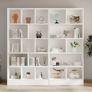 书架落地家用多层柜子储物柜办公室置物架白色简易格子柜靠墙书柜