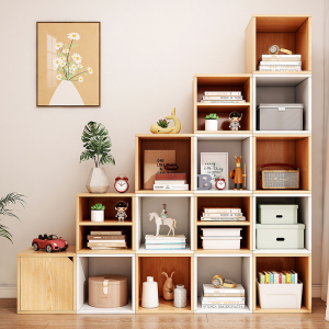 书架落地自由组合格子柜楼梯下储物柜置物架阶梯柜小书柜方格柜子