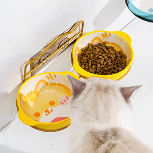 猫碗狗碗可调节高度悬挂式陶瓷防打翻护颈猫食盆单碗双碗宠物用品