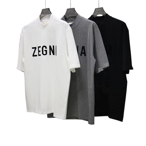 过验fear of god fog杰尼亚新款短袖联名ze植绒印花高街宽松t恤男