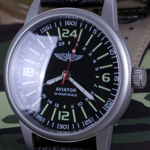 俄罗斯手表aviator飞行员表24小时100米防水夜光手动机械休闲男表