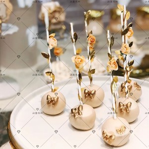 香槟金色甜品台装饰森系藤蔓纸杯蛋糕巧克力棒棒糖装饰棍插件