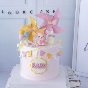 生日烘焙蛋糕装饰粉蓝老鼠宝宝玩偶皇冠奶嘴奶瓶男女鼠宝宝一周岁