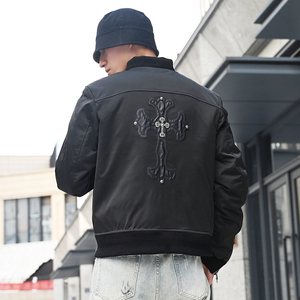 皮毛一体男短款冬季加厚羊羔毛克罗心刺绣羊剪绒宽松潮牌皮草外套