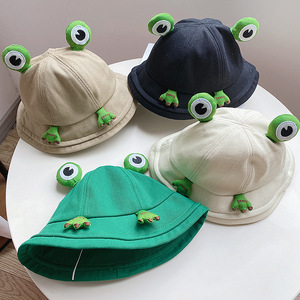绿色孤寡青蛙帽子女夏季防晒渔夫帽盆帽儿童宝宝亲子款可爱ins潮
