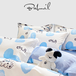 英国MOMOWISH 全棉纯棉四件套ins卡通蓝色斑点狗床单被套床上用品