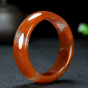 正品天然四川凉山南红玛瑙红手镯女原矿玉镯子带证书内径54mme78