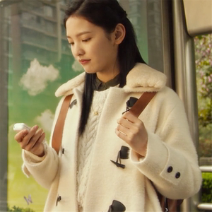 抖音章若楠悲伤逆流成河顾森湘同款白色仿水貂绒牛角扣外套大衣女