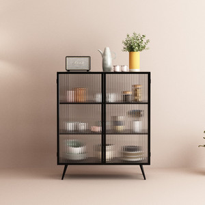 长虹玻璃餐边柜北欧金属铁艺轻奢餐厅靠墙客厅储物茶水柜简约现代