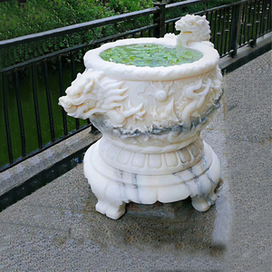 石雕鱼缸天然汉白玉龙头水槽花盆户外装饰鱼池养花流水装饰摆件