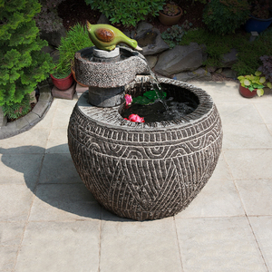 50同款货源配弦1225淘宝日式石钵庭院水景户外花盆石盆景观惊鹿