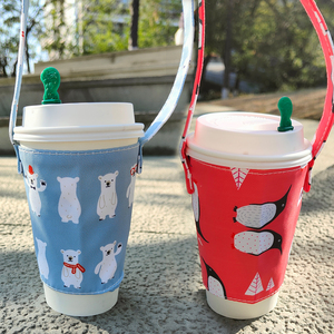 卡通奶茶咖啡杯套帆布环保饮料打包外带便携手提杯袋手摇杯布袋子
