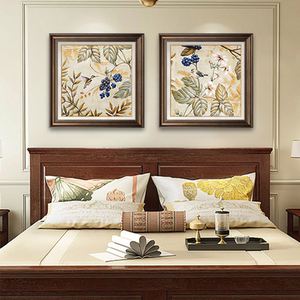 复古美式卧室装饰画喜上枝头花鸟客厅餐厅挂画欧式主卧床头壁画
