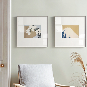 日式和风浮世绘抽象风景装饰画三联卧室床头餐厅正方形原木风挂画