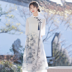显瘦奥黛新中式改良旗袍2024新款年轻款女中国风复古连衣裙春夏装