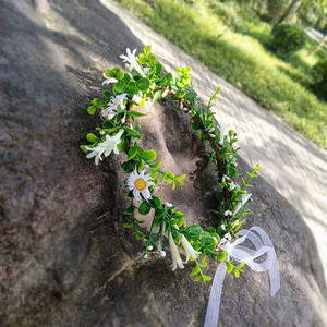 仿真花环白色雏菊花朵草环圈森系清新发箍韩式毕业季拍照头箍藤条