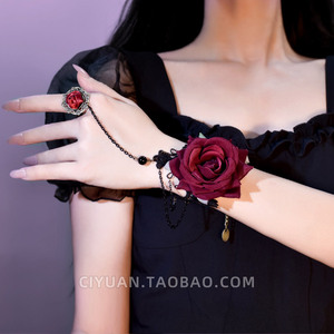 洛丽塔lolita朋克哥特护腕复古玫瑰蕾丝戒指手套lo圣诞节手腕配饰