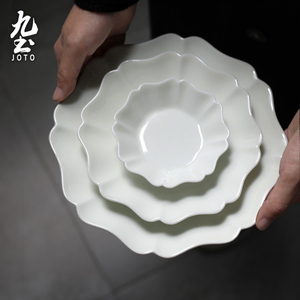 九土制陶瓷餐具套装白瓷花瓣盘子日用可微波深盘碗碟瓷器商用汤面