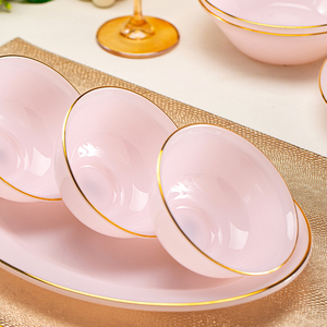 进口粉色玉瓷餐具套装家用筷子碗碟饭碗盘子骨瓷瓷碗玉翡翠高级感