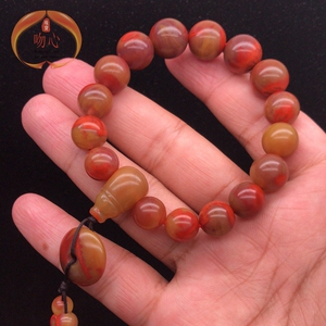 天然南红玛瑙黄皮玻璃包浆料鸡油黄手串手链子手持手工珠原矿无胶