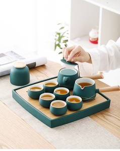 领艺日式简约侧把壶黑陶功夫茶具套装家用送礼小套带茶盘泡茶器