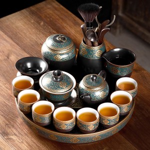 领艺古韵功夫茶具套装家用客厅陶瓷整套储水式乌金石茶盘泡茶小套