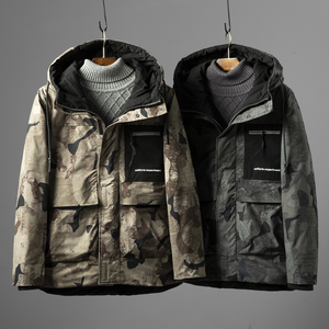 军旅风 防风防水锁温面料户外迷彩连帽羽绒服男冬季厚款保暖外套